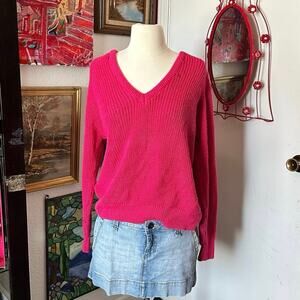 hot pink radishes & roses thick knit long sleeve sweater top